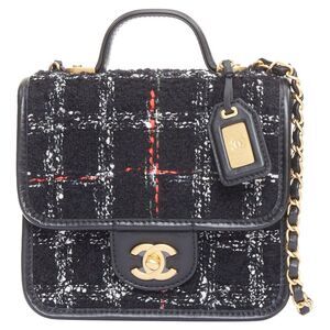 CHANEL 22K Small Flap Tweed School Memory black tweed gold crossbody bag